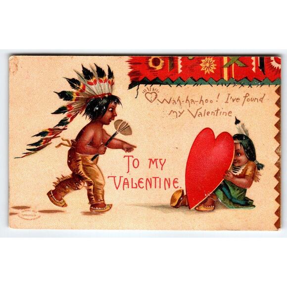 Valentine Postcard Unsigned Ellen Clapsaddle Native American Children 1908 - Picture 1 of 2